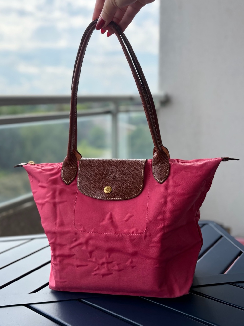 Longchamp Le Pliage Medium Grenadine Pink Fuchsia Tote Bag
